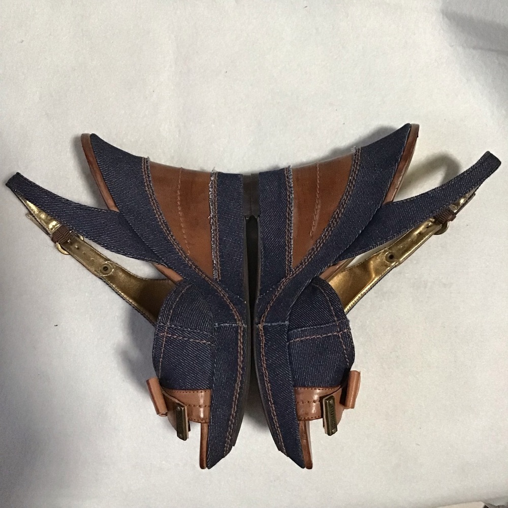 ‼️SOLD‼️GUESS DENIM LEATHER SANDALS - Picture 4 of 10